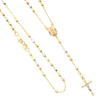 Yellow / White / Red Gold Rosary Necklace - 14 K - NK63 Yellow / White / Red Gold Rosary Necklace - 14 K - NK63
