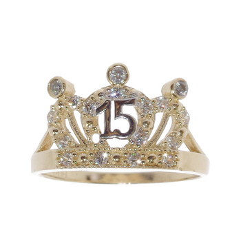 Forever 15 - Yellow Gold Ring with CZ - XVR-702 Forever 15 - Yellow Gold Ring with CZ - XVR-702