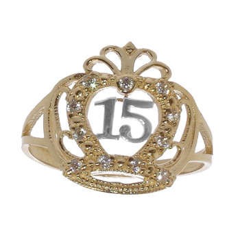 Forever 15 - Yellow & White Gold Ring with CZ - XVR-704 Forever 15 - Yellow & White Gold Ring with CZ - XVR-704