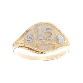 Forever 15 - Yellow /White / Red Gold Ring with CZ - XVR-705 Forever 15 - Yellow /White / Red Gold Ring with CZ - XVR-705