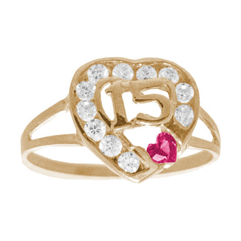 Forever 15 - Yellow Gold Ring with CZ - XVR-735 Forever 15 - Yellow Gold Ring with CZ - XVR-735