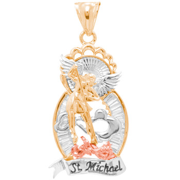St Michael Medal - 3 Gold / CZ - 14K - 11.3 Gr. - MRD-416 St Michael Medal - 3 Gold / CZ - 14K - 11.3 Gr. - MRD-416