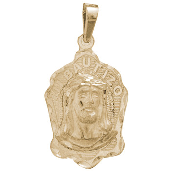 Yellow Gold Baptism Medal - CZ - Jesus - 14 K - BPT-614 Yellow Gold Baptism Medal - CZ - Jesus - 14 K - BPT-614