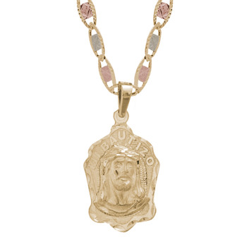 Yellow Gold Baptism Medal - CZ - Jesus - 14 K - BPT-614 Yellow Gold Baptism Medal - CZ - Jesus - 14 K - BPT-614