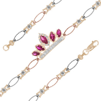 Yellow / White / Red Gold Quinceanera Bracelet - XVB-102 Yellow / White / Red Gold Quinceanera Bracelet - XVB-102