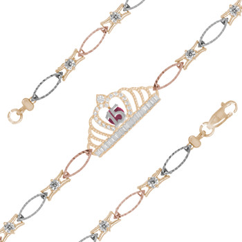 Yellow / White / Red Gold Quinceanera Bracelet - XVB-105 Yellow / White / Red Gold Quinceanera Bracelet - XVB-105
