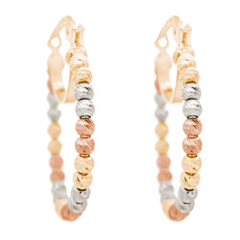 Yellow, Red & White Gold Hoop Earrings - CZ - 14 K - ER401 Yellow, Red & White Gold Hoop Earrings - CZ - 14 K - ER401