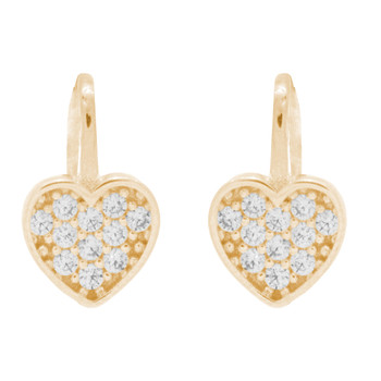 Heart Shaped Yellow Gold Earrings with CZ - 14 K - ER404 Heart Shaped Yellow Gold Earrings with CZ - 14 K - ER404