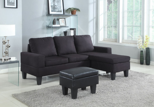 Black Microfiber Sectional W/Storage Ottoman