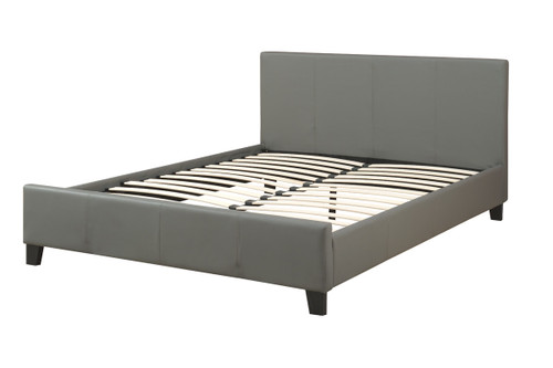 Gray Leather Upholstered Platform Bed (No Boxspring Required)