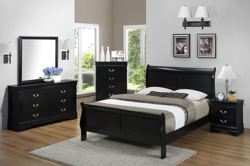 Louis Phillip 7Pcs Bedroom Suite - Black