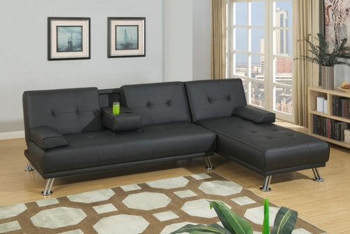 ADJUSTABLE SECTIONAL SOFA 2PC SOFA AND CHAISE BLACK FAUX LEATHER