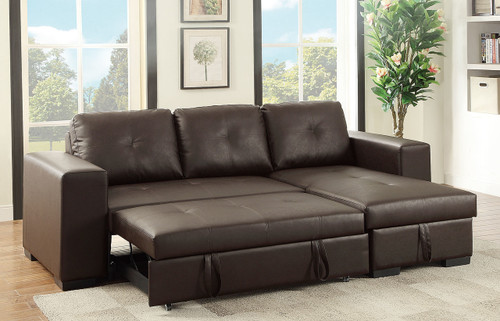 2PC CONVERTIBLE SECTIONAL w/PULL-OUT BED IN ESPRESSO BROWN BONDED LEATHER