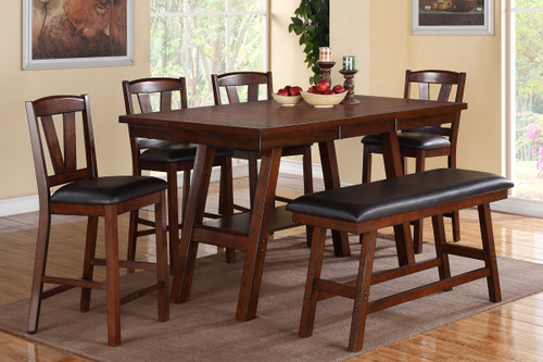 DARK WALNUT FINISH 5 PCS COUNTER HEIGHT DINING ROOM SET