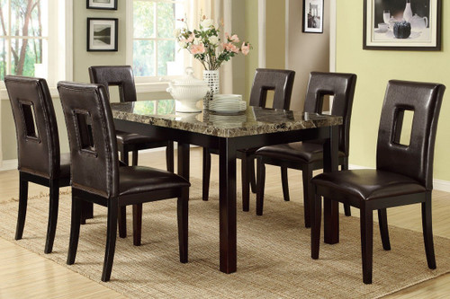 7PCS DARK BROWN MARBLE LOOK TABLE TOP DINING ROOM SET