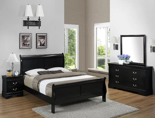 Louis Phillip 6pcs Bedroom Set in Black Color