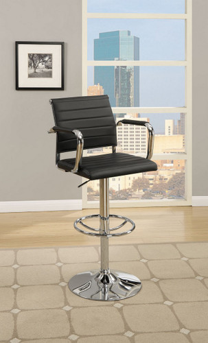 ADJUSTABLE 2 PIECES BAR STOOL WITH HORIZONTAL ACCENT STITCHING UPLHOLSTERED IN BLACK FAUX LEATHER