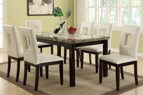 7PCS WHITE SQUARE SHAPED EYELETS HIGH-BACK DINING ROOM SET