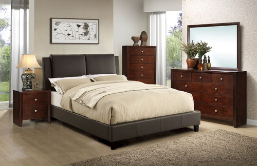 BED FRAME UPLHOLSTERED IN BROWN BONDED LEATHER