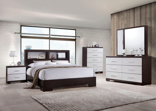DARK BROWN QUEEN/KING BEDFRAME WITH SHELF SPACE ON HEADBOARD