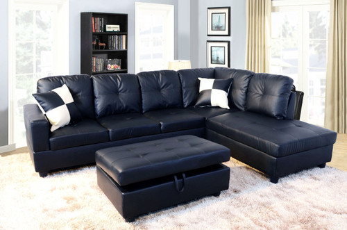 2 PCS William BLACK SECTIONAL WITH ACCENT PILLOWS (LEFT FACING SOFA) - F091B