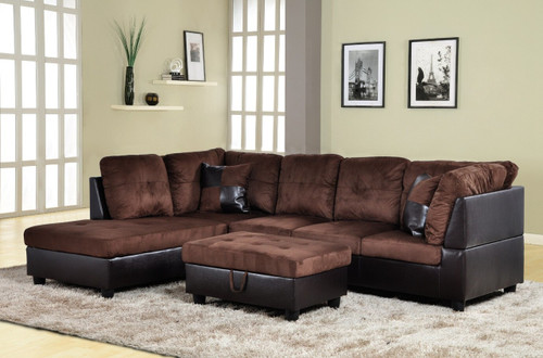 2 PCS Alexander BROWN SECTIONAL WITH ACCENT PILLOWS (LEFT FACING SOFA) - F107B