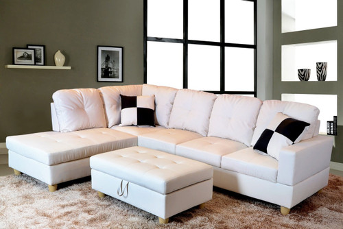 2 PCS ETHAN WHITE SECTIONAL WITH ACCENT PILLOWS (RIGHT FACING SOFA) - F092A