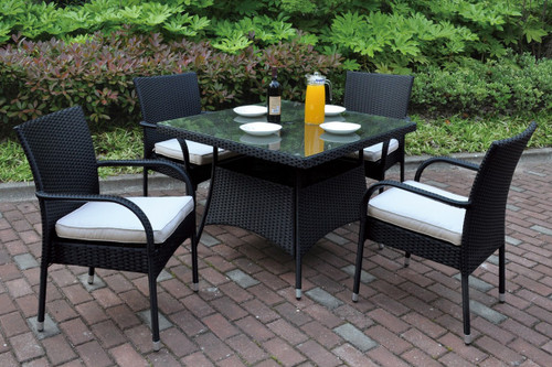 5PCS OUTDOOR PATIO TABLE SET DARK BROWN FINISH