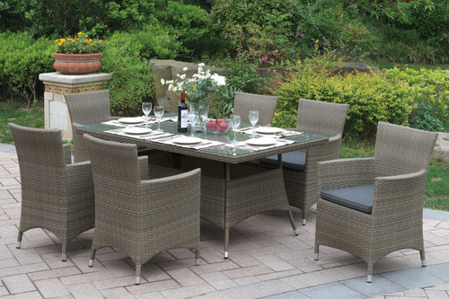 7PCS OUTDOOR PATIO TABLE SET IN TAN ALUMINUM FRAME FINISH