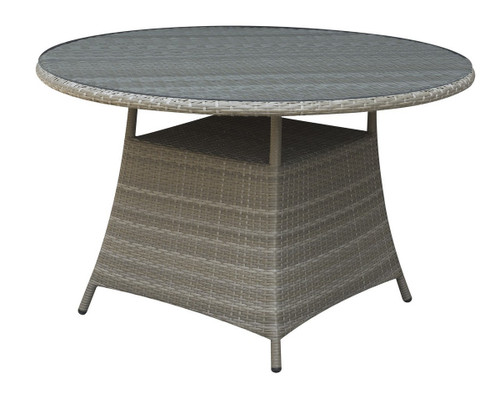 OUTDOOR ROUND TABLE IN ALUMINUM AND TAN RESIN WICKER FINISH