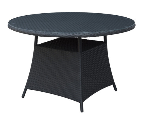 OUTDOOR ROUND TABLE IN ALUMINUM AND DARK BROWN RESIN WICKER FINISH
