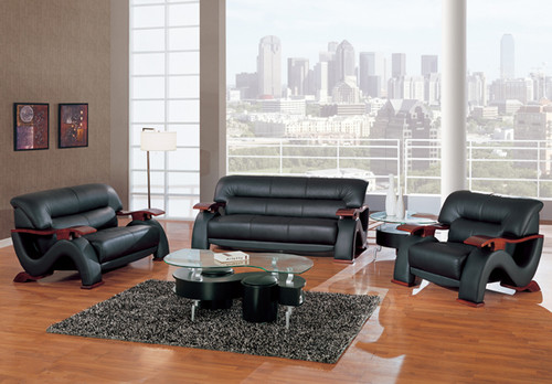 Sofa SET in BLACK Bonded Leather