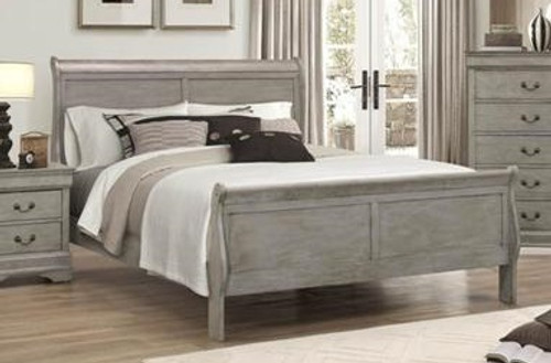GREY SLEIGH BED FRAME MATTRESS AND BOXSPRING