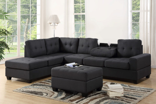 3 PCS HEIGHTS SECTIONAL With Dropdown Table And OTTOMAN SET GRAY-3HEIGHTS-GR