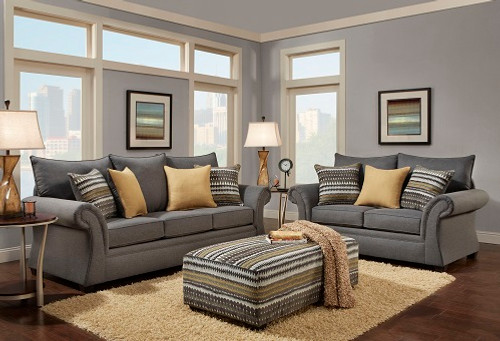 WASHINGTON GRAY SOFA AND LOVESEAT 2PCS SET - 1560-Gray