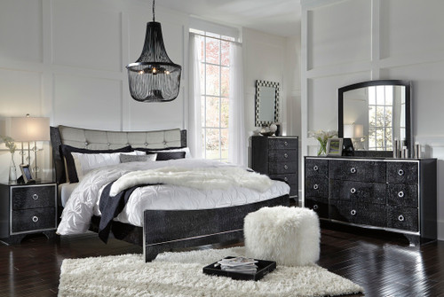 BLACK GLOSSY FINISH QUEEN SIZE BEDROOM SET-B257