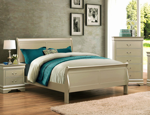 CHAMPAGNE SLEIGH BED FRAME MATTRESS AND BOXSPRING
