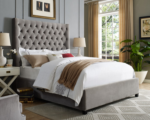 ASTER Glamorous Tufted Bed in GRAY