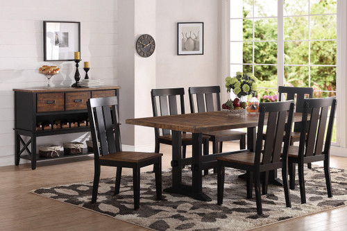 7PCS DARK BROWN DINING TABLE SET-F2323-F1571