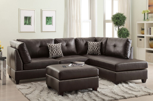ESPRESSO SECTIONAL OTTOMAN SOFA SET BONDED LEATHER