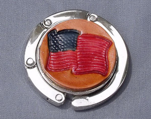 Collapsable American flag purse hook handtooled leather