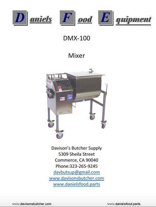 DanielsFood DMX 100 Mixer Parts - Parts List DanielsFood DMX 100 Mixer Parts - Parts List