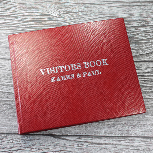 Visitor Guest Book - Berry Red Mamba Effect Leather
