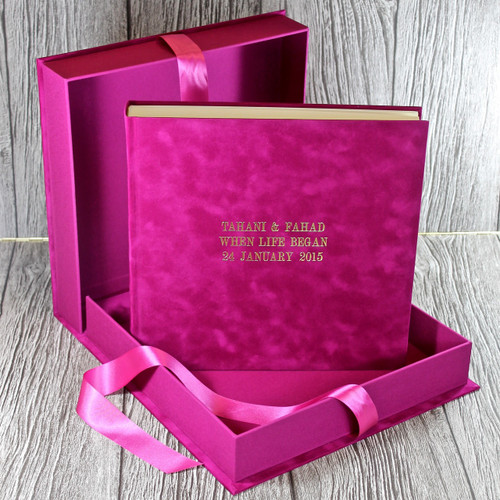 Fuchsia Pink Velvety Suede Look Cloth Clamshell Box (Box Only)