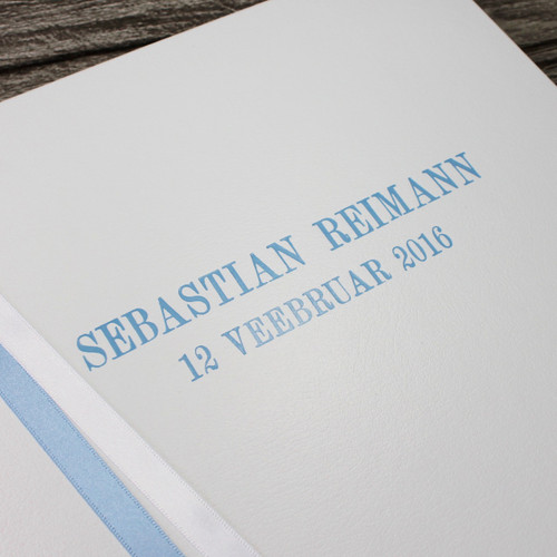 White Leather Baby Boy Photo Album - Blue & White