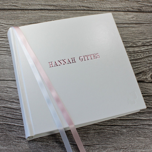 White Leather Baby Girl Photo Album - Pink & White
