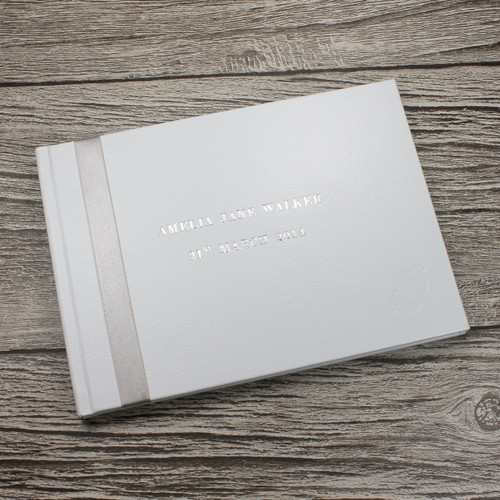 Personalised White Leather Christening Guest Book - Baby Naming Book