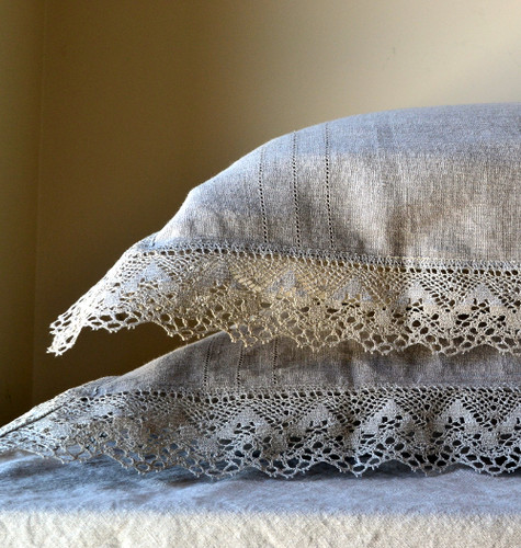 Provincial Living, natural softened linen pillow case with lace, Natural