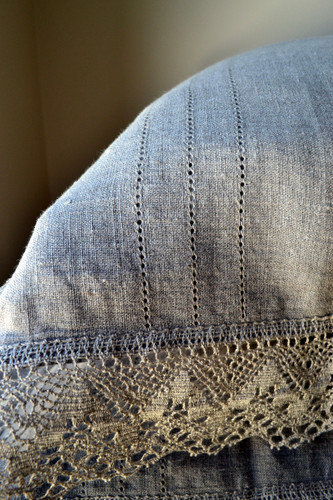 Provincial Living, natural softened linen pillow case with lace, Natural