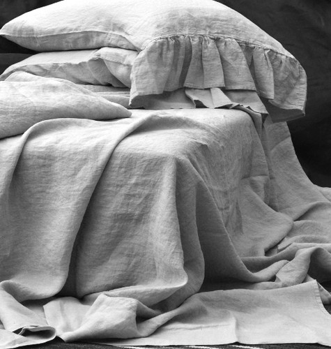 Luxurious light grey linen fitted sheet. All sizes